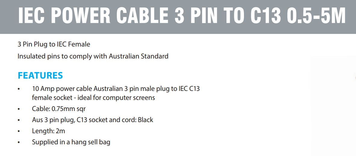 A large marketing image providing additional information about the product Cabac 2M Cable 3-Pin AU To IEC C13 - Additional alt info not provided